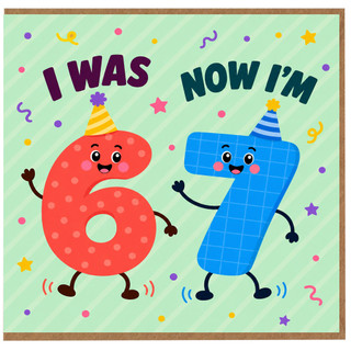 7th Birthday Card, I Was 6 Now I'm 7 Cute Kids Birthday Card