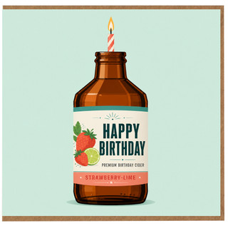 Birthday Card, Happy Birthday Premium Birthday Cider Strawberry - Lime Design