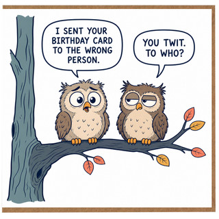 Birthday Card, Two Owls on a Tree Branch Humour Card