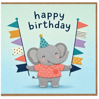 Birthday Card, Cute Elephant Party Flags Design