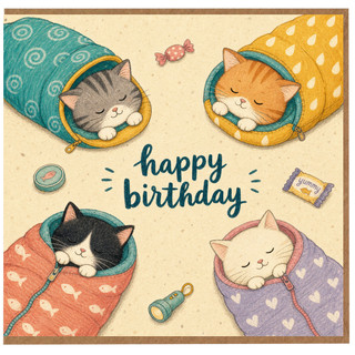 Birthday Card, with Cute Sleeping Kittens