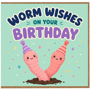 Birthday Card, Worm Wishes on Your Birthday Cute Cartoon Card