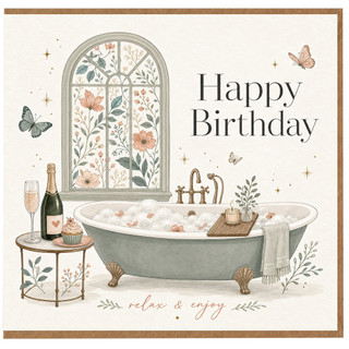 Birthday Card, Floral Relax & Enjoy Bath Birthday Card