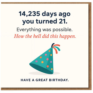 60th Birthday Card Funny - 14,235 Days Ago You Turned 21, How the Hell Did This Happen - Party Hat Humour Card for Him or Her
