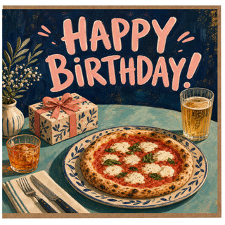 Birthday Card, Happy Birthday Pizza Dinner Card