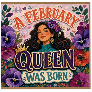 Birthday Card, A February Queen Was Born Floral Queen Card
