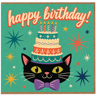 Birthday Card, Black Cat Cake Design