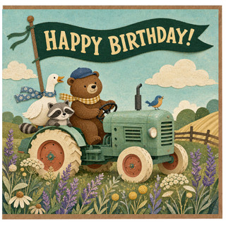 Birthday Card, Happy Birthday Farm Animal Tractor Card