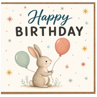 Birthday Card, with Bunny and Balloons
