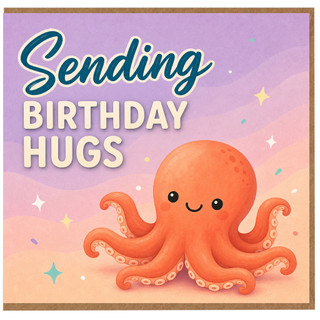 Birthday Card, Sending Birthday Hugs Cute Octopus Birthday Card