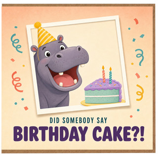Birthday Card, Funny Hippo Birthday Cake Card