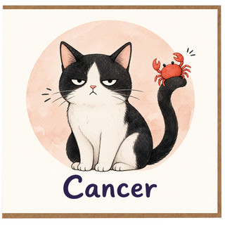 Birthday Card, Cancer Zodiac Cat Card