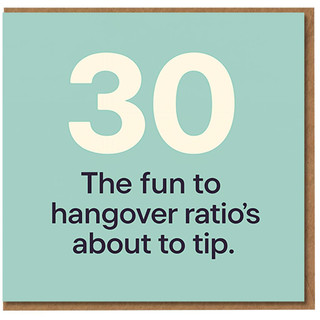 Funny 30th Birthday Card - The Fun to Hangover Ratio’s About to Tip - Milestone Humour Card for Him or Her
