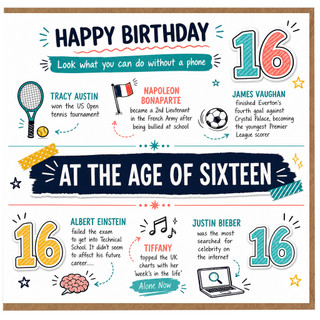 16th Birthday Card, Funny Teenager Birthday Card with Milestone Facts