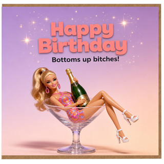 Birthday Card, Funny Adult Birthday Card for Her, Glam Champagne Glass Design