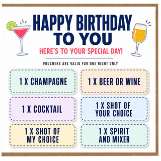 Birthday Card, Drink Voucher Birthday Card for You