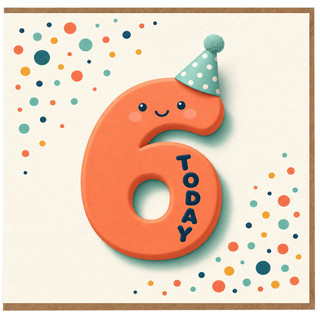 6th Birthday Card, Cute Number 6 Today Party Hat Design