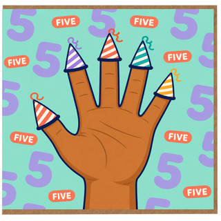 5th Birthday Card, Fun Five Party Hand Card