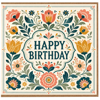 Birthday Card, Floral Vintage Style Birthday Greeting Card