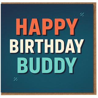 Happy Birthday Buddy Card - Bold Retro Typography on Teal - Birthday Card for Friend or Mate