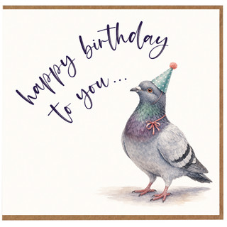 Birthday Card, Watercolour Pigeon Party Hat Design