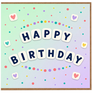 Birthday Card, Happy Birthday Colourful Confetti Hearts Greeting Card