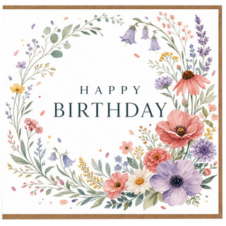 Birthday Card, Floral Wreath Birthday Card
