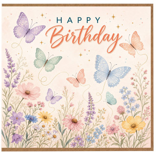 Birthday Card, Floral Butterfly Happy Birthday Card