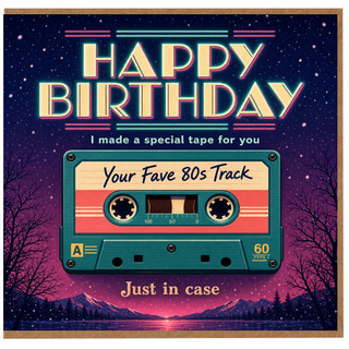 Birthday Card, Retro 80s Cassette Tape Happy Birthday Card