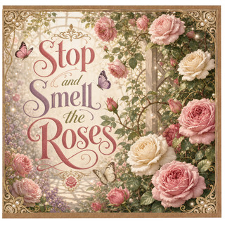 Birthday Card, Stop and Smell the Roses Floral Butterfly Design