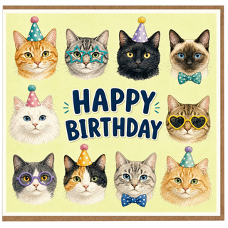 Birthday Card, Happy Birthday Card with Cute Party Cats