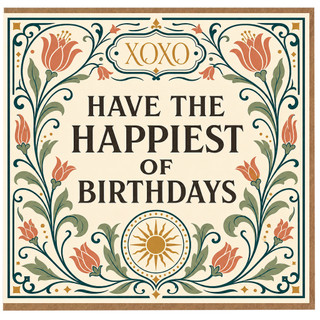 Birthday Card, Have the Happiest of Birthdays Floral Vintage Design