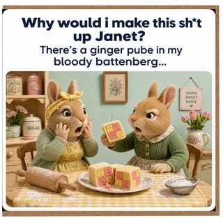 Birthday Card, Why Would I Make This Sh*t Up Janet? Ginger Pube in My Bloody Battenberg Card