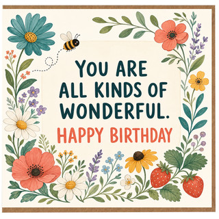 Birthday Card, You Are All Kinds of Wonderful Floral Bee Design