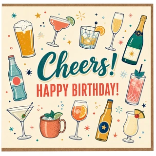 Birthday Card, Cheers Drinks and Cocktails Birthday Card