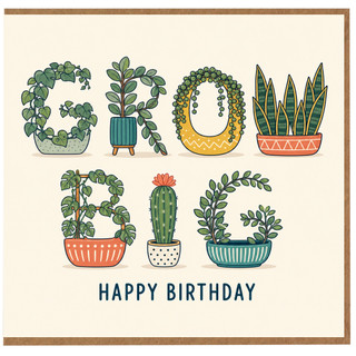 Birthday Card, Plant Lover Botanical Typography Card