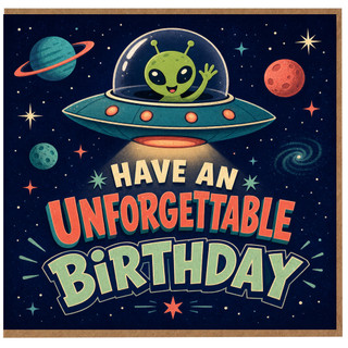 Birthday Card, Have an Unforgettable Birthday Alien Spaceship Space Card