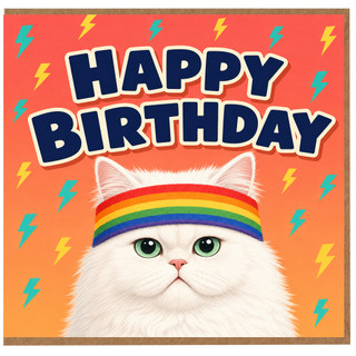 Birthday Card, Funny Cat Rainbow Headband Birthday Card