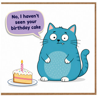 Birthday Card, Blue Cat Birthday Cake Joke Card