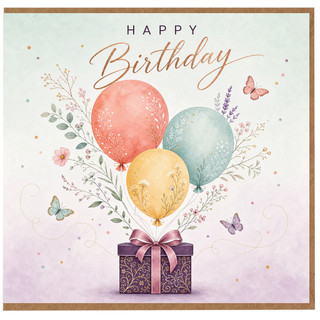 Birthday Card, Happy Birthday Balloon and Floral Design