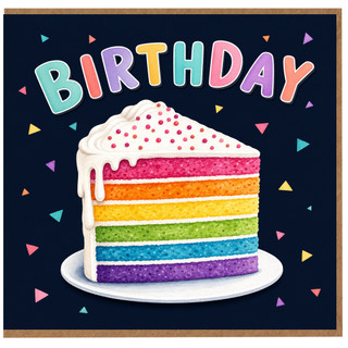 Birthday Card, Rainbow Cake Slice Design