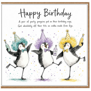 Birthday Card, Party Penguins Happy Birthday Card