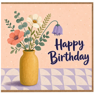 Birthday Card, Happy Birthday Floral Vase Greeting Card