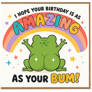Birthday Card, Frog Rainbow Bum Birthday Card