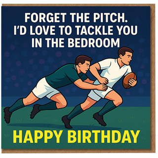 Funny Rugby Bedroom Tackle Joke Birthday Card for Him - Cheeky Adult Humour, Rugby Players Illustration - Happy Birthday