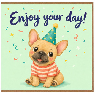 Birthday Card, Cute French Bulldog Party Card, Enjoy Your Day