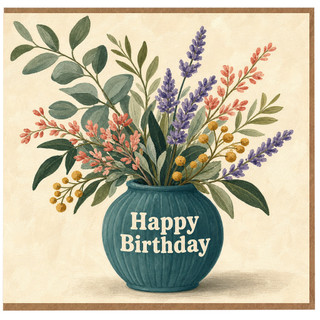 Birthday Card, Floral Vase Birthday Card