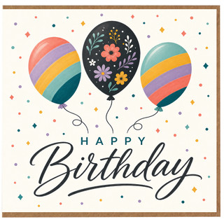 Birthday Card, Happy Birthday Balloons Floral Design