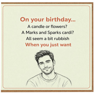 Birthday Card, Funny Birthday Card with Humorous Message and Illustrated Man Portrait