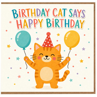 Birthday Card, Cute Cat Birthday Card, Happy Birthday Card